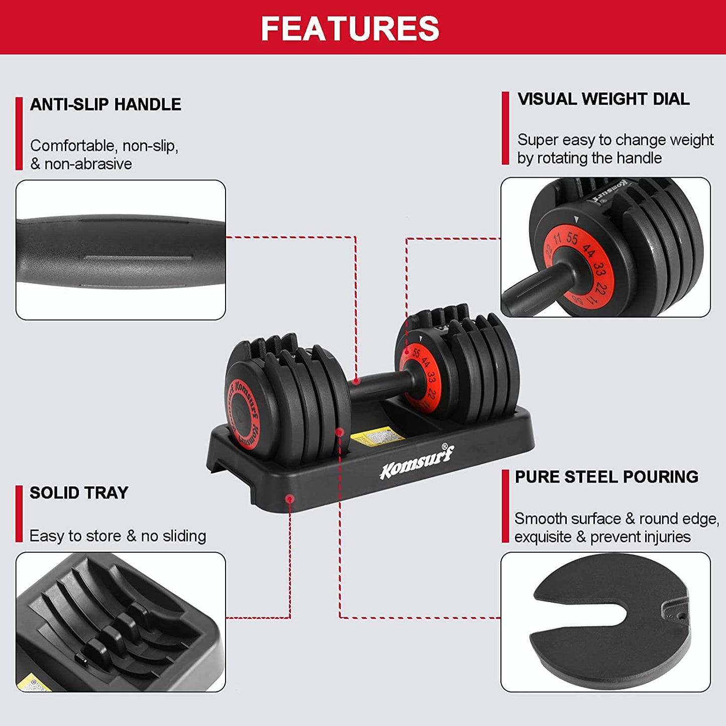 Professional Title: "Premium Adjustable Dumbbell - 25/55 Lb Single Dumbbell with Weight Dial Function, Effortless Weight Adjustment, Ergonomic Design for Men and Women, Includes Tray for Effective Strength Training - Black"